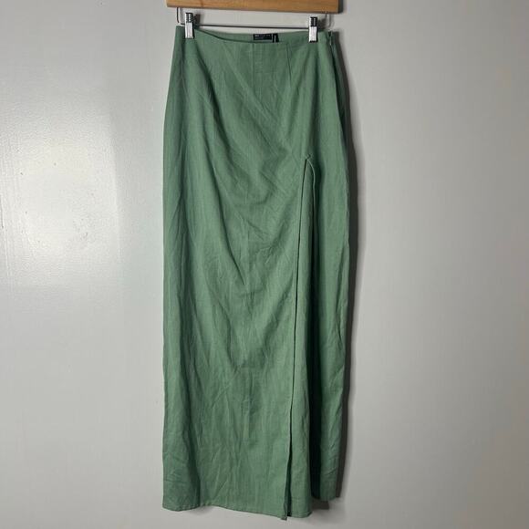 ASOS High Waisted Flax Blend Maxi Skirt High Slit Women’s 4 Green Bodycon Sexy - Picture 4 of 11